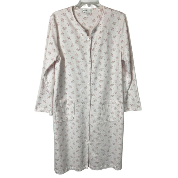 Miss Elaines Women's Pale Pink Floral Flannel Snap Front House Coat Robe  Size M - Picture 1 of 7